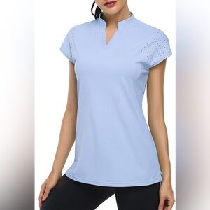 Light Blue Golf Tennis Polo V Neck Top